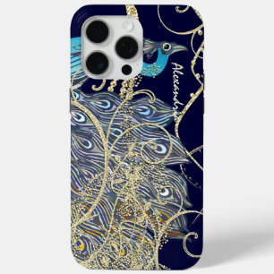 Gold Navy Black Peacock Swirl iPhone 15 Pro Max Case