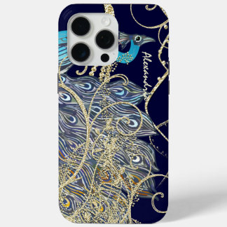 Gold Navy Black Peacock Swirl iPhone 15 Pro Max Case