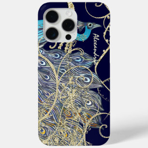 Gold Navy Black Peacock Swirl iPhone 15 Pro Max Case