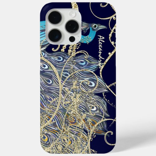 Gold Navy Black Peacock Swirl  iPhone 15 Pro Max Case