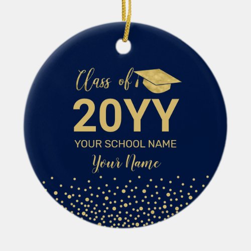Gold  Navy Blue 2021 Graduation Christmas Gift Ceramic Ornament