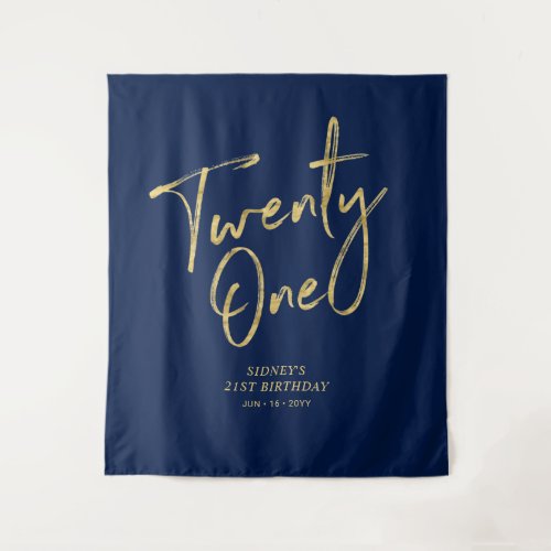 Gold & Navy Blue 21st Birthday Party Backdrop