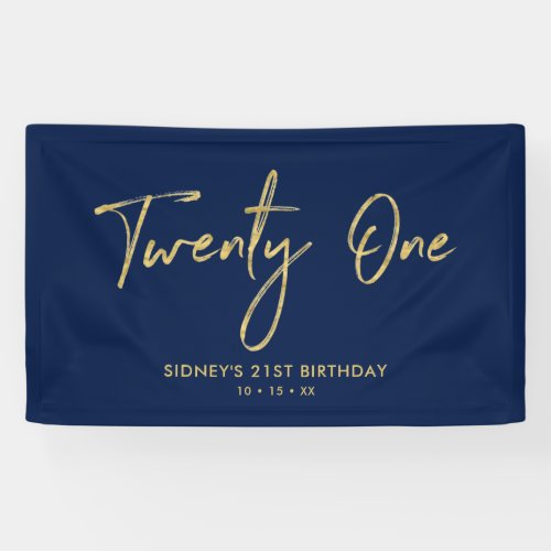 Gold  Navy Blue  21st Birthday Party Banner