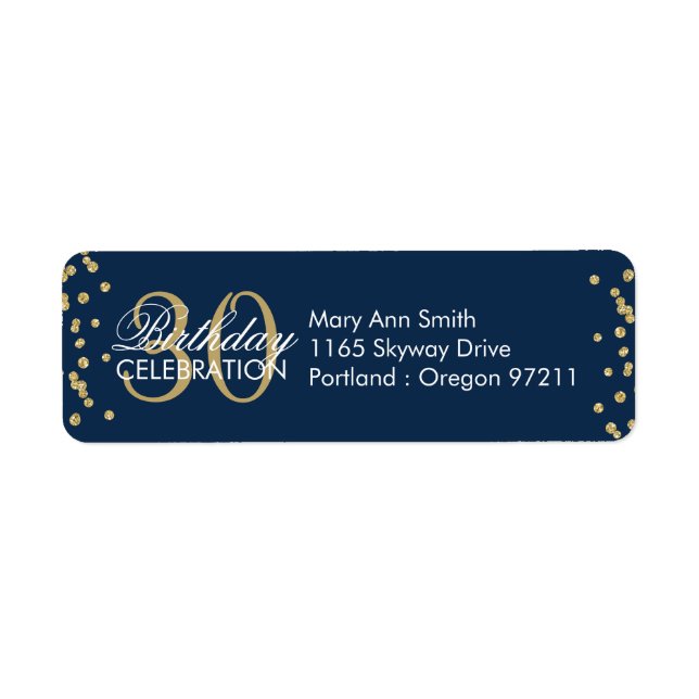 Gold Navy Blue 30th Birthday Glitter Confetti Label (Front)
