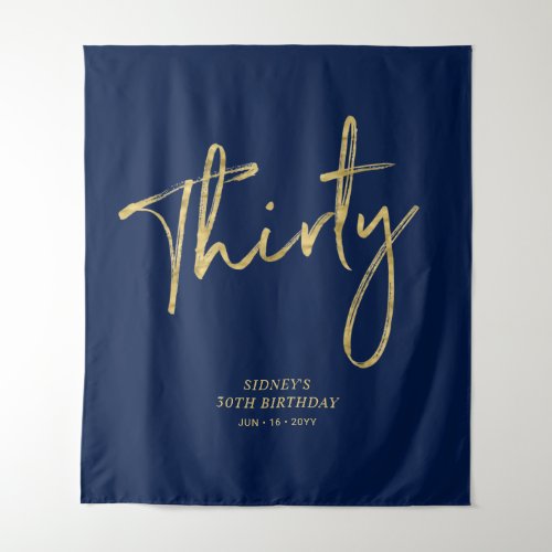 Gold  Navy Blue 30th Birthday Party Backdrop