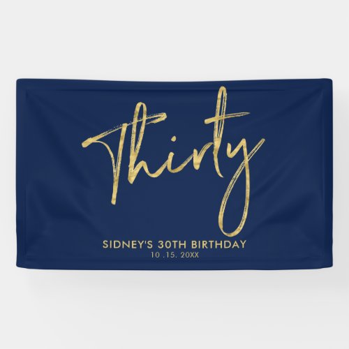 Gold Navy Blue 30th Birthday Party Welcome Banner