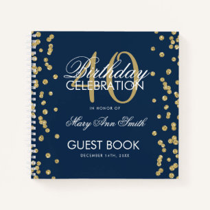 Gold Navy Blue 40th Birthday Guestbook Confetti Notebook