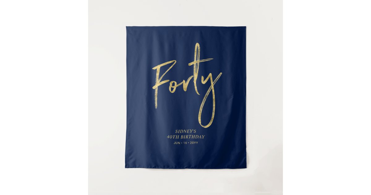 Gold & Navy Blue 40th Birthday Party Backdrop Zazzle