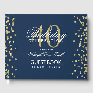 Gold Navy Blue 40th Birthday Party Confetti Guest Book