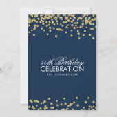 Gold Navy Blue 50th Birthday Glitter Confetti Invitation (Back)