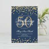 Gold Navy Blue 50th Birthday Glitter Confetti Invitation (Standing Front)