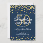 Gold Navy Blue 50th Birthday Glitter Confetti Invitation (Front)
