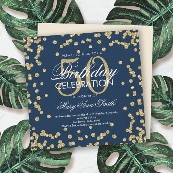Gold Navy Blue 50th Birthday Glitter Confetti Invitation by Rewards4life at Zazzle