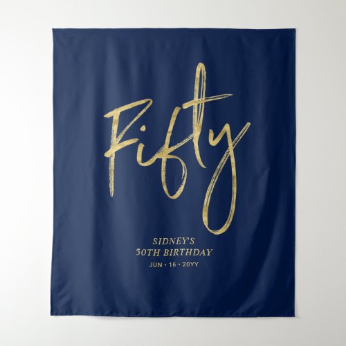 Gold  Navy Blue 50th Birthday Party Backdrop
