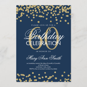 Gold Navy Blue 60th Birthday Glitter Confetti Invitation