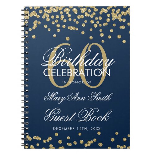 Gold Navy Blue 60th Birthday Guest Book Confetti