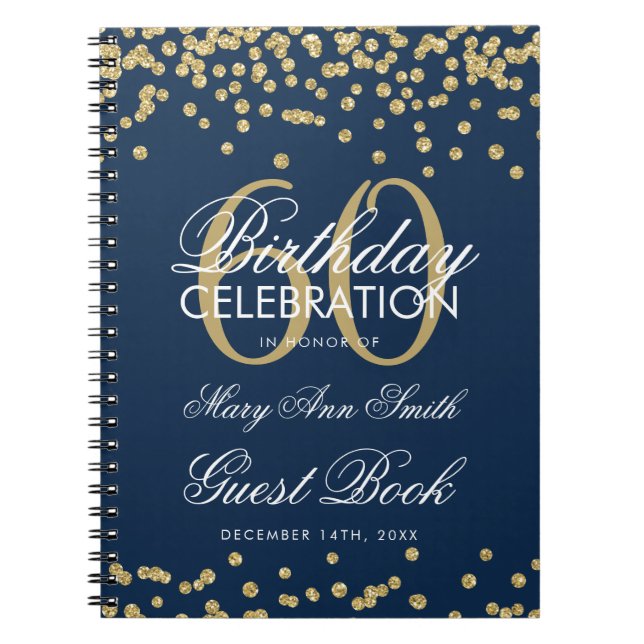 Gold Navy Blue 60th Birthday Guest Book Confetti (Front)