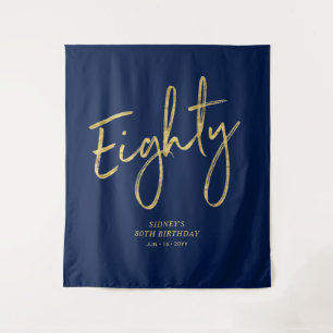 Gold & Navy Blue 80th Birthday Party Backdrop