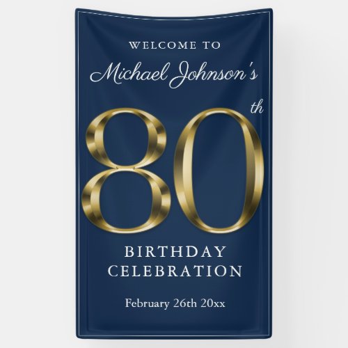 Gold Navy Blue 80th Birthday Party Elegant Welcome