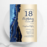 Gold Navy Blue Agate 18th Birthday Invitation<br><div class="desc">Navy blue and gold agate 18th birthday party invitation. Elegant modern design featuring royal blue watercolor agate marble geode background,  faux glitter gold and typography script font. Trendy invite card perfect for a stylish women's bday celebration. Printed Zazzle invitations or instant download digital printable template.</div>