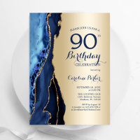Gold Navy Blue Agate 90th Birthday