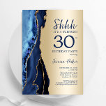 Gold Navy Blue Agate Surprise 30th Birthday Invitation<br><div class="desc">Navy blue and gold agate surprise 30th birthday party invitation. Elegant modern design featuring royal blue watercolor agate marble geode background,  faux glitter gold and typography script font. Trendy invite card perfect for a stylish women's bday celebration. Printed Zazzle invitations or instant download digital printable template.</div>