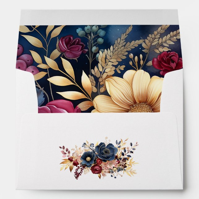 Gold, Navy Blue, and Burgundy Floral Envelope (Back (Bottom))
