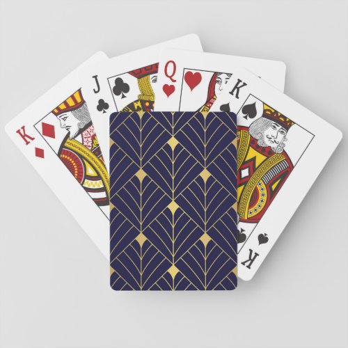 Gold Navy Blue Art Deco Diamond Pattern Playing Cards