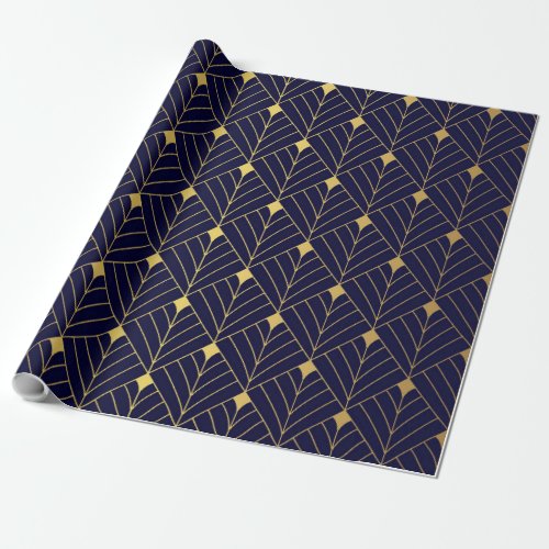 Gold Navy Blue Art Deco Diamond Pattern Wrapping Paper