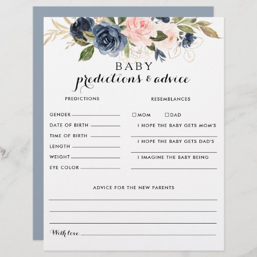 Gold Navy Blue Baby Predictions and Advice Cards
