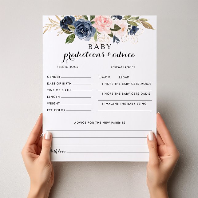 Gold Navy Blue Baby Predictions and Advice Cards (Creator Uploaded)