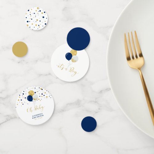 Gold  Navy Blue Balloons Boy Baby Shower Confetti