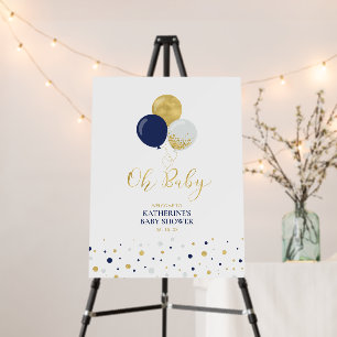 Gold & Navy Blue Balloons   Oh Baby Welcome Sign