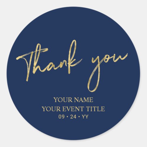 Gold  Navy Blue Birthday Party Thank you Favor Classic Round Sticker