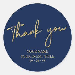 Gold & Navy Blue Birthday Party Thank you Favor Classic Round Sticker