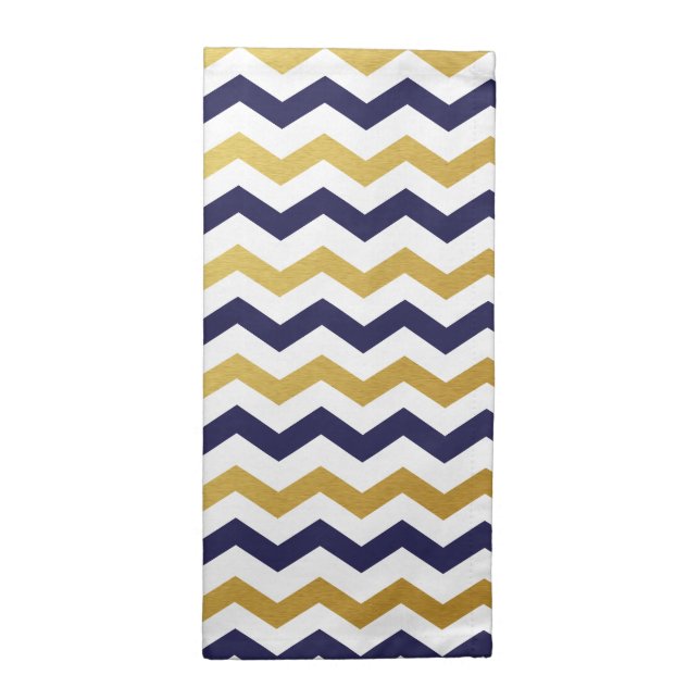 Gold & Navy Blue Chevron Pattern Cloth Napkins (Half Fold)