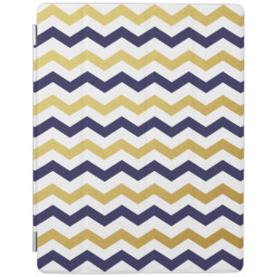 Gold & Navy Blue Chevron Pattern iPad Case