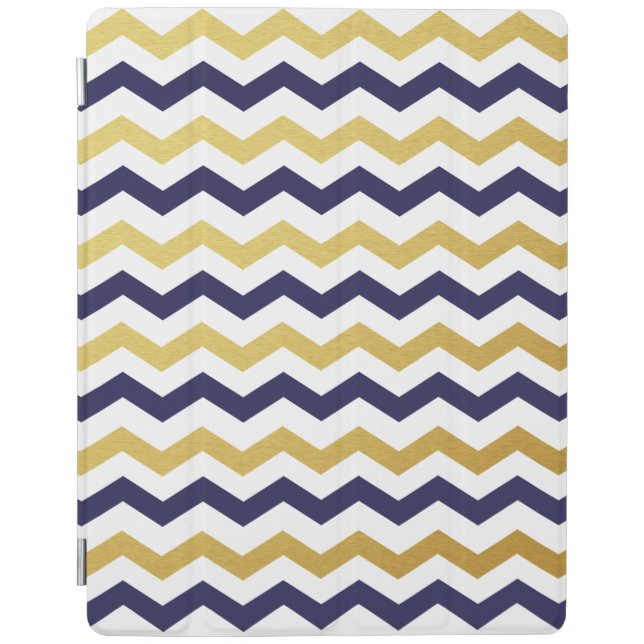 Gold & Navy Blue Chevron Pattern iPad Case (Front)