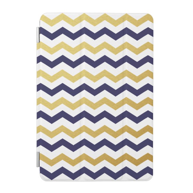 Gold & Navy Blue Chevron Pattern iPad Mini Case (Front)
