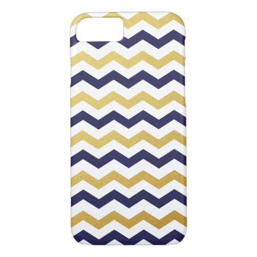 Gold  Navy Blue Chevron Pattern iPhone 7 Case