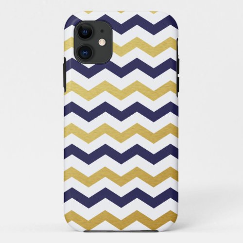 Gold  Navy Blue Chevron Pattern iPhone Case