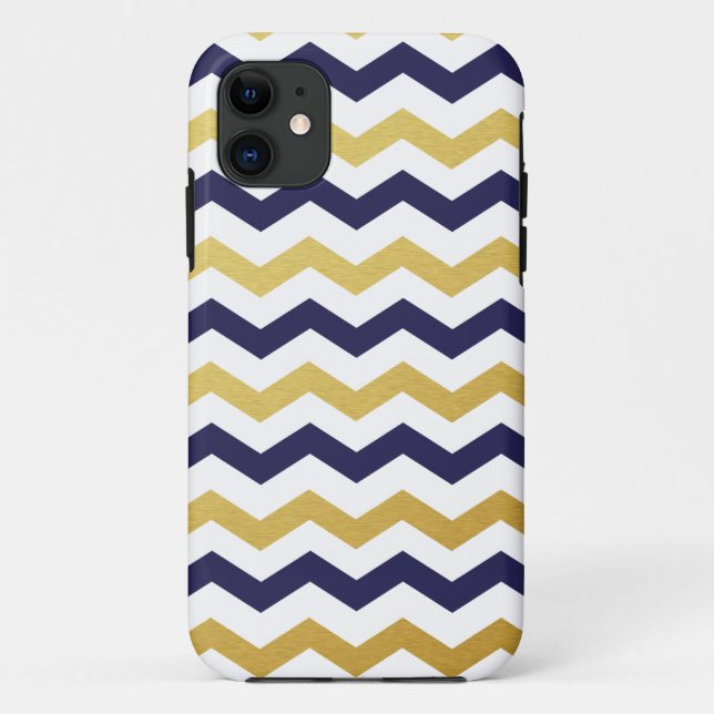 Gold & Navy Blue Chevron Pattern iPhone Case (Back)