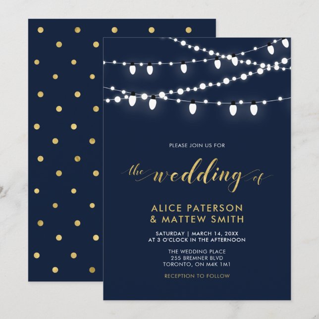 Gold & Navy Blue | Chic Modern Wedding Ceremony In Invitation (Front/Back)