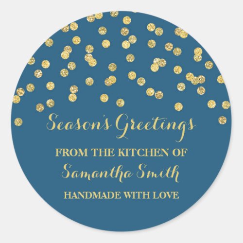 Gold Navy Blue Christmas Baking Sticker Confetti