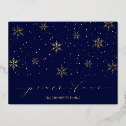 Gold  Navy Blue  Christmas Holiday Foil Postcard