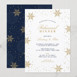 Gold & Navy Blue Christmas Rehearsal Dinner Invita Invitation