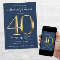 Gold Navy Blue Classy 40th Birthday Party