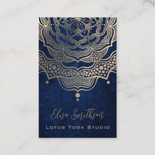 Gold  Navy Blue Classy Elegant Yoga Reiki Mandala Business Card