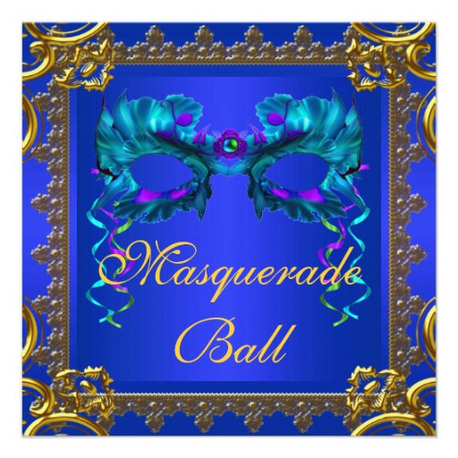 Gold Navy Blue Cobalt Blue Mask Masquerade Ball 5.25x5.25 Square Paper ...