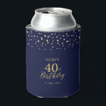 Gold Navy Blue Confetti 40th Birthday Party Favor Can Cooler<br><div class="desc">This custom can cooler design features a stylish brush script "40th Birthday" in gold & navy blue color theme. Matching invitations and party supplies are available at my shop BaraBomDesign.</div>